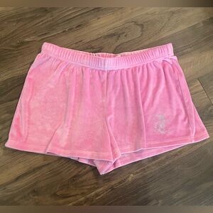 Juicy Couture Pink Velour Lounge Shorts with Crystal Logo